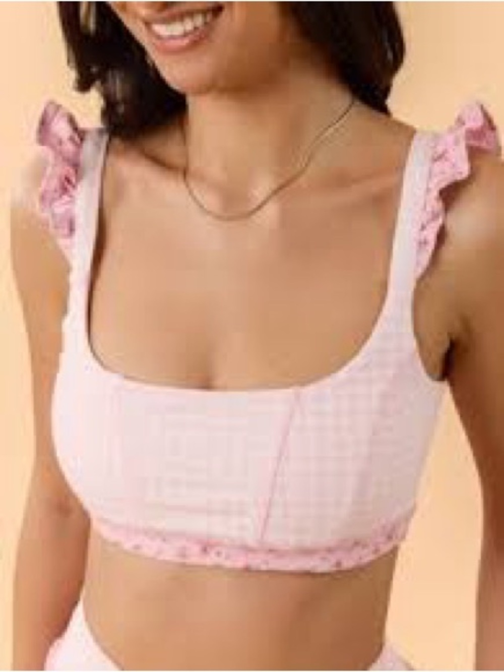 Blogilates Ruffle Corset Bra in Pink Gingham NWT Size L